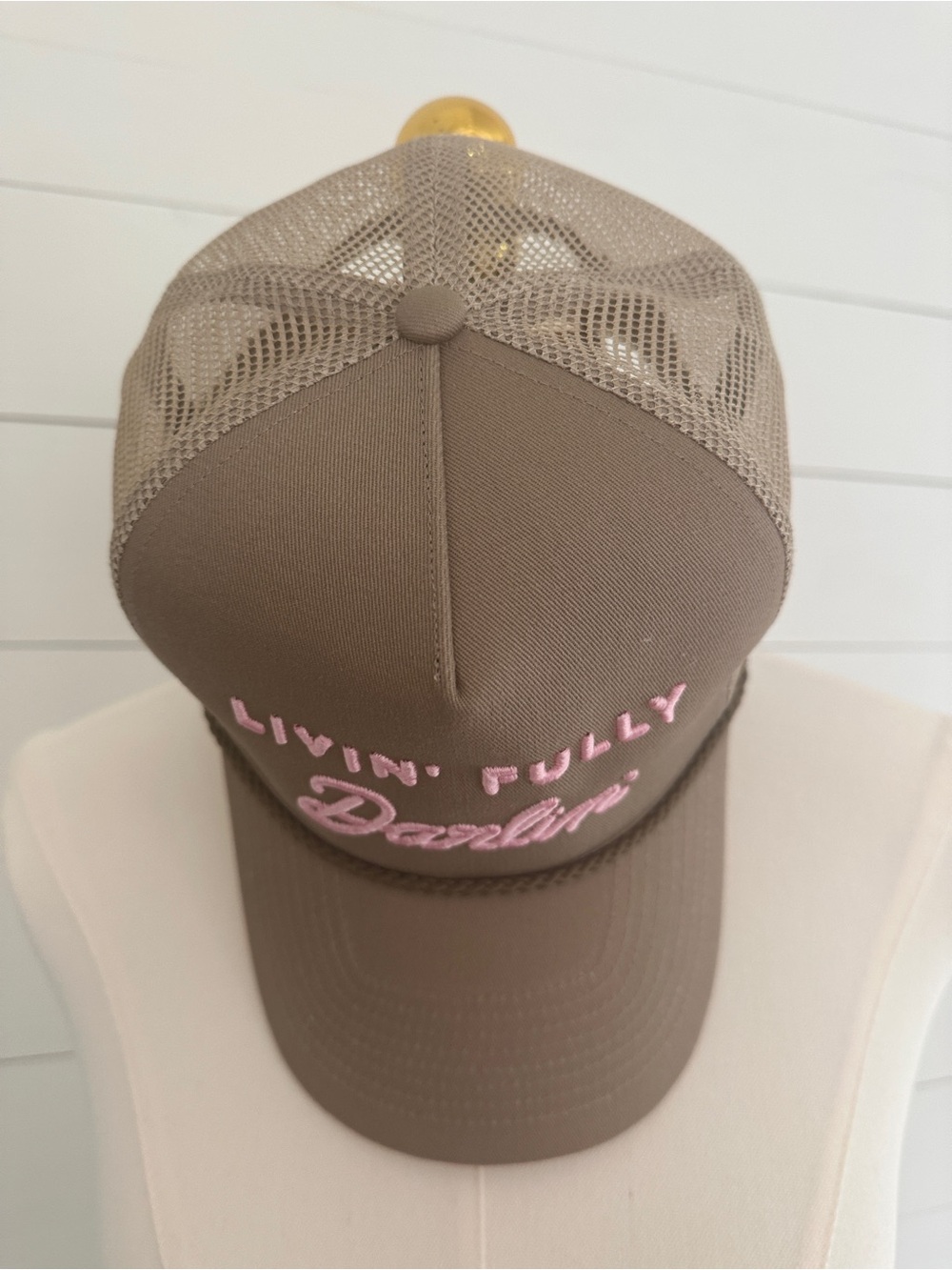 Living Fully Co Women’s Beige Mesh Trucker Hat - Picture 2 of 3